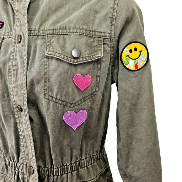 Cat & Jack Girls Military Style Jacket Snap Close Emoji Patch 4 Pocket XL Green - Picture 3 of 11